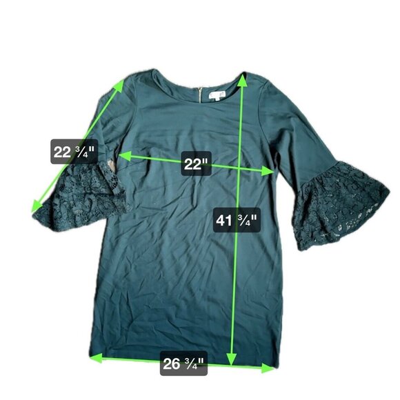 Nanette Dress Womens 20 Lace Bell Sleeves Stretch Green Fairycore Sheer - Picture 8 of 8